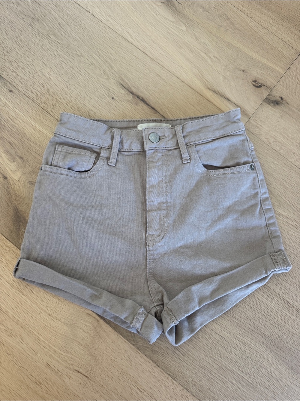 TNA High-Waist Rolled Hem Shorts - Taupe